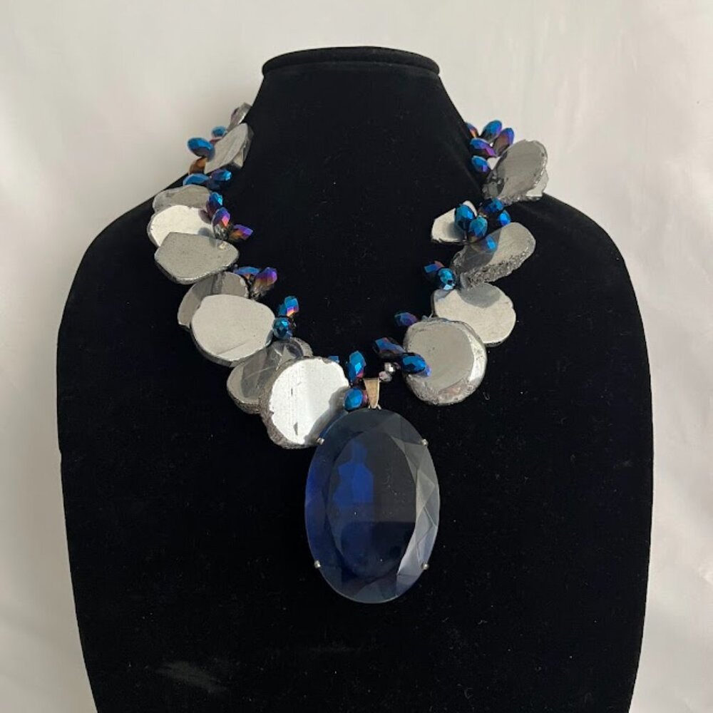 Neiman Marcus Custom Silver Stone Statement Neckl… - image 2